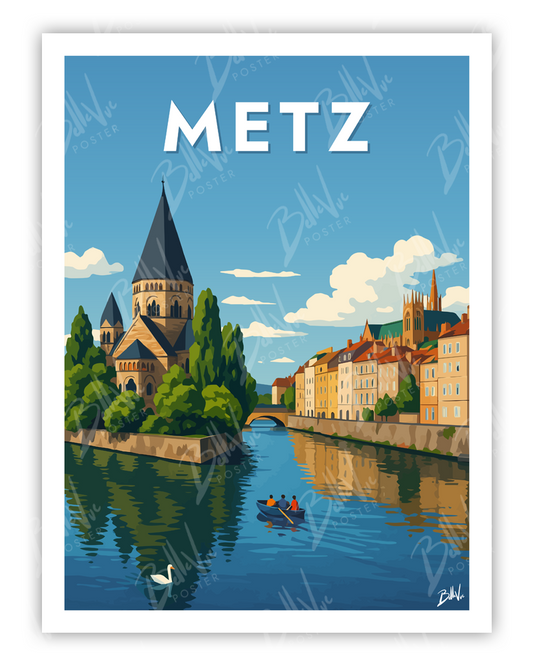 Affiche Metz - illustration vintage, décoration murale, BelleVue Poster