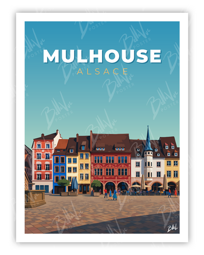 Affiche Mulhouse - illustration vintage, décoration murale, BelleVue Poster