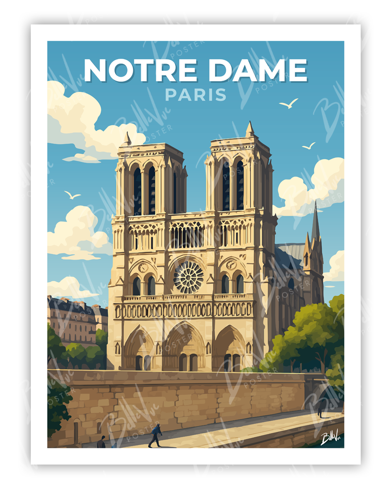 Affiche Notre-Dame - Paris - illustration vintage, décoration murale, BelleVue Poster
