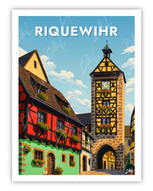 Affiche Riquewihr - illustration vintage, décoration murale, BelleVue Poster