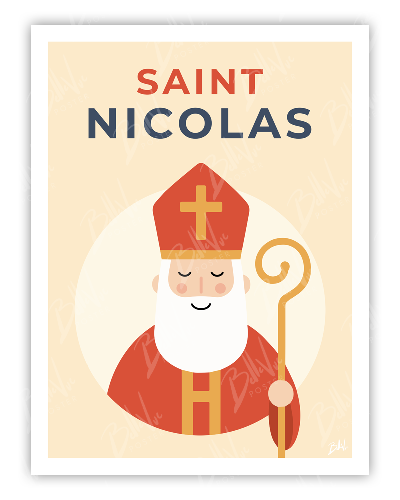 Affiche Saint-Nicolas - illustration vintage, décoration murale, BelleVue Poster