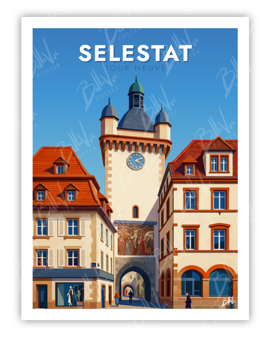 Affiche Sélestat - illustration vintage, décoration murale, BelleVue Poster