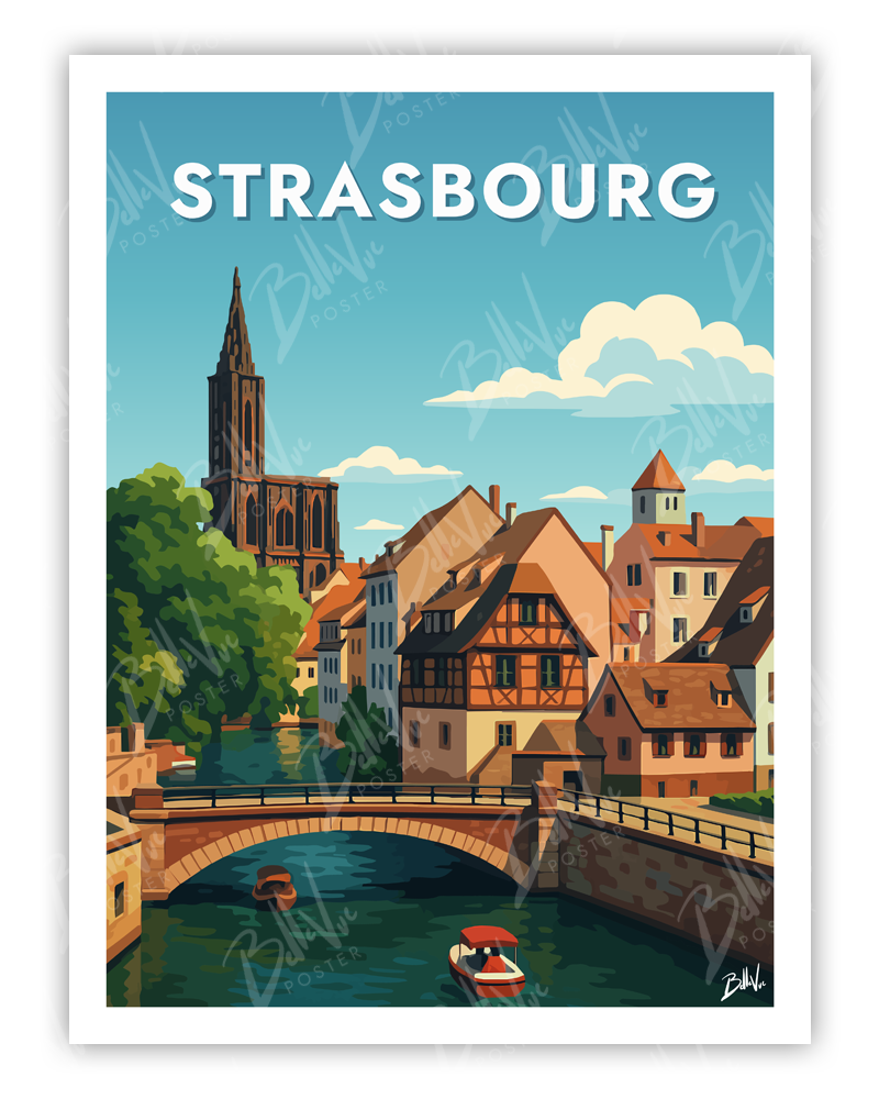 Affiche Strasbourg - illustration vintage, décoration murale, BelleVue Poster