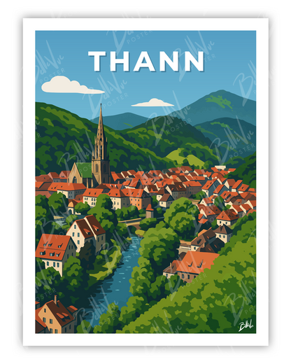 Affiche Thann - illustration vintage, décoration murale, BelleVue Poster