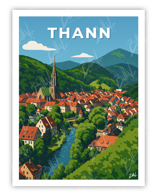 Affiche Thann - illustration vintage, décoration murale, BelleVue Poster