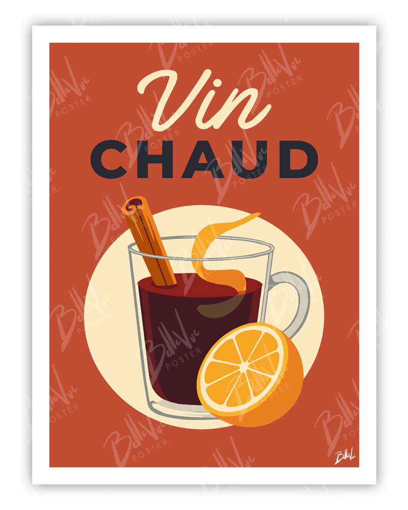 Affiche Vin Chaud - illustration vintage, décoration murale, BelleVue Poster